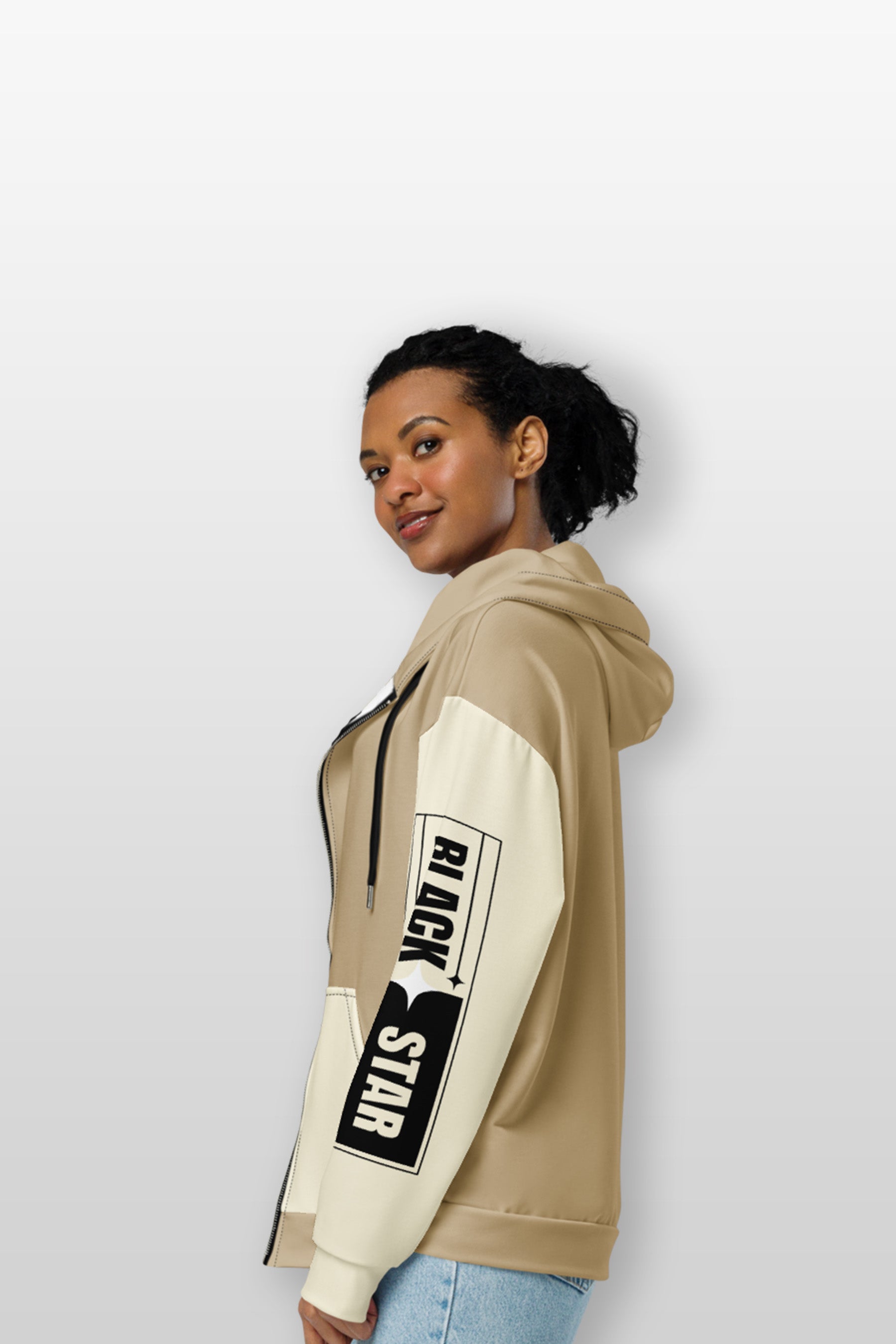 BLACK STAR ZIP HOODIE
